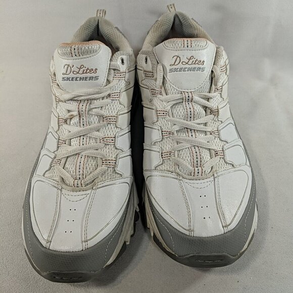 Skechers D'Lites 11 US Women Leather Sneakers Shoes White Pink Silver 11587 WGOR - Picture 3 of 15